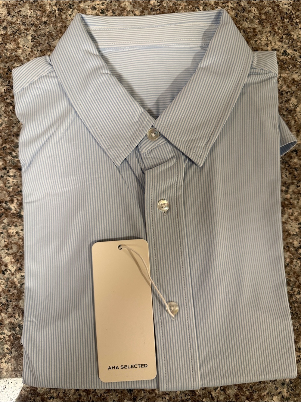 Aha Selected Men’s Light Blue Pinstripe Dress Shirt